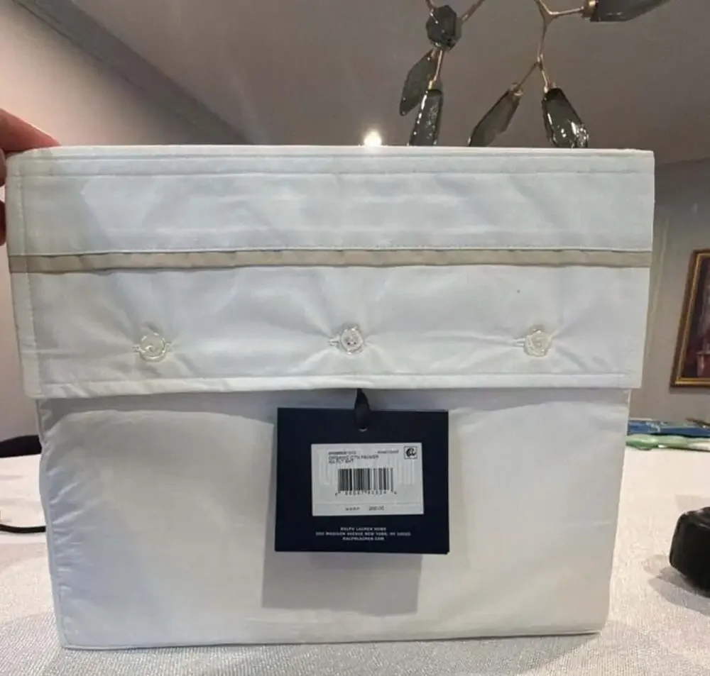 Ralph Lauren Home Palmer Percale Organic Cotton King Flat Sheet Sand Dune white